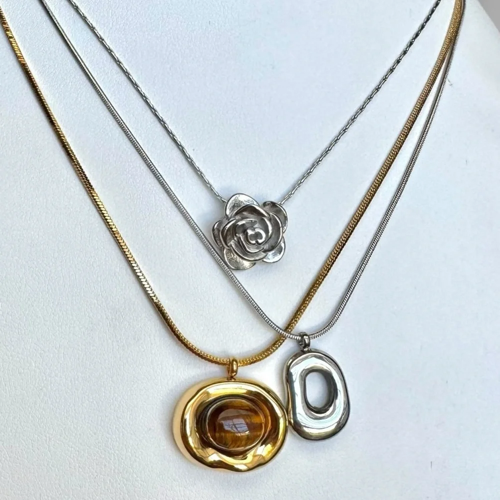 3 Mixed Metals Silver and Gold Necklace Bundle, ANY 3